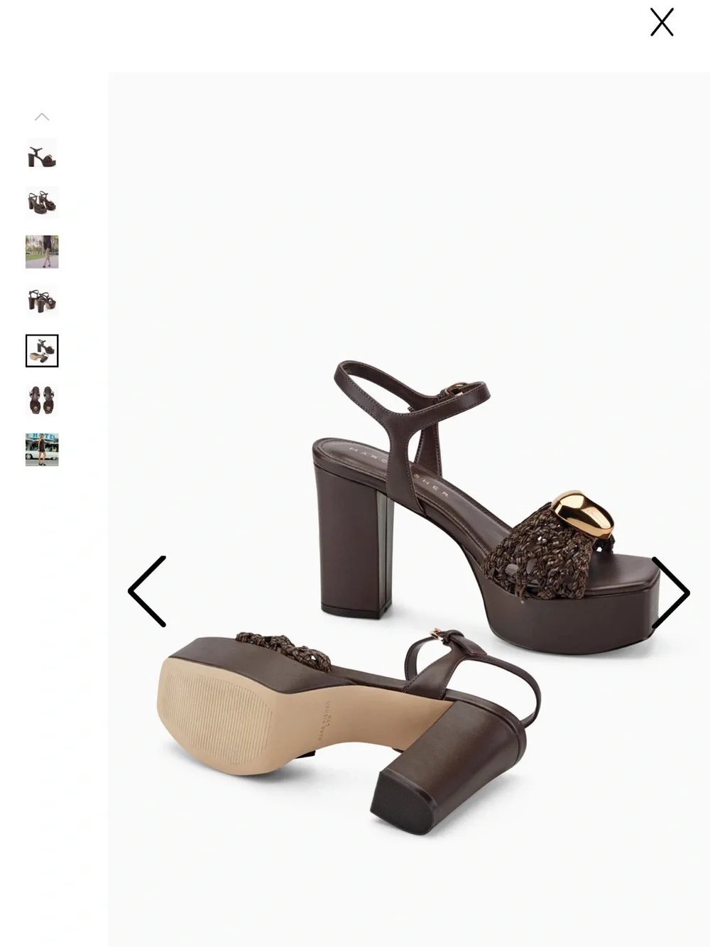 Marc Fisher Dark Brown Braided Platform Sandals with Gold Accent
